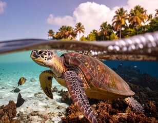 Obraz premium Sea Turtle Swimming Gracefully in Coral Reef Underwater Paradise generate AI 5