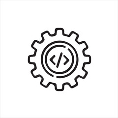 Gear with code symbol isolated on white background for development concept