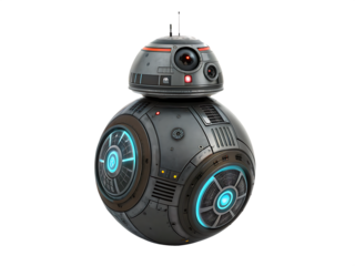 Spherical Robot with Glowing Blue Vents and Red Eye Sensors droid Star Wars isolated on a transparent background