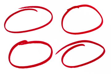 Hand-Drawn Red Marker Circles and Ovals Set on White Background