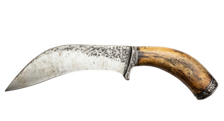 Curved knife with wooden handle isolated on transparent background