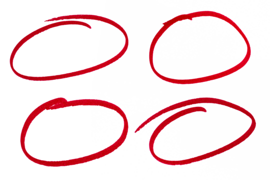 Hand-Drawn Red Marker Circles and Ovals Set on White Background