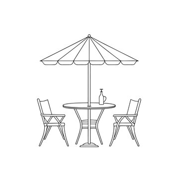 beach chair and umbrella, patio table with umbrella cafe chair table umbrella icon vector on white background
