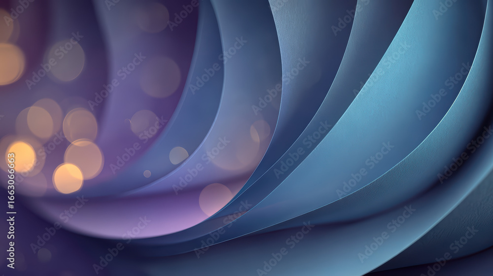 Poster elegant abstract background with flowing blue and purple layers and bokeh lights, modern design with
