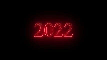 2022 neon text 4k motion video. Abstract 2022 neon text animation, Glowing neon number text isolated on black background video animation. 4k motion video. red color text.. - Powered by Adobe