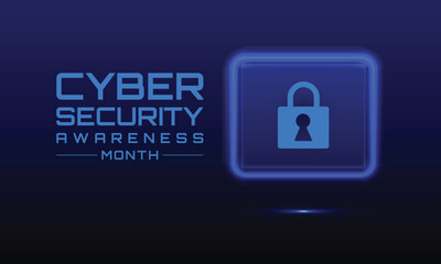 October is National Cybersecurity Awareness Month. This month promotes data protection, phishing prevention, strong passwords, and better digital security. Banner poster, flyer and background design.