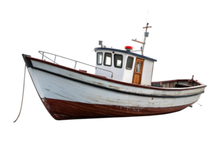 Weathered Fishing Boat with Red Trim Isolated on vessel nautical isolated on a transparent background