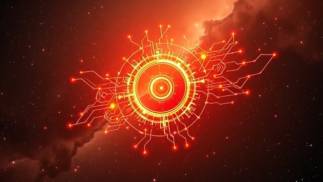 Surreal glowing quantum circuit floating in cosmic void, representing boundless computational potential.