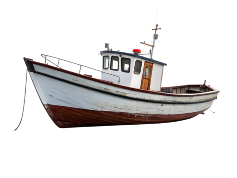 Weathered Fishing Boat with Red Trim Isolated on vessel nautical isolated on a transparent background - Powered by Adobe