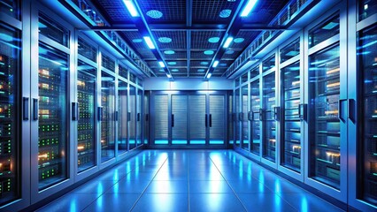 Fototapeta premium futuristic server room with high-performance computing equipment and cable management