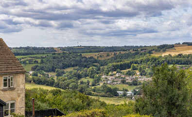 View of Woodchester and Nailsworth Valley from Rodborough Common in the South Corswolds, Gloucesterhsire, United Kingdom
