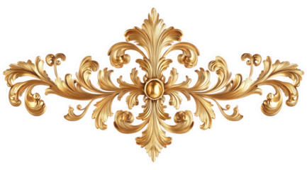 Golden baroque ornamental flourish isolated on transparent background