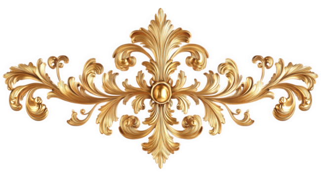 Golden baroque ornamental flourish isolated on transparent background