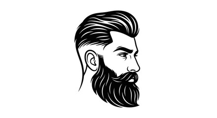 Vector Minimalist Line Art SVG Illustration of Male Profile with Beard in Modern Flat Style with Black and White Colors for Web and Branding