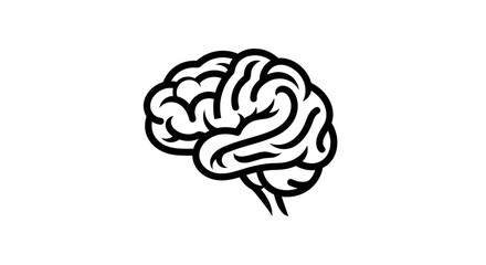 Vector Minimalist Line Art SVG Illustration of Brain in Modern Flat Style with Monochrome Black and White Colors for Web and Digital Design