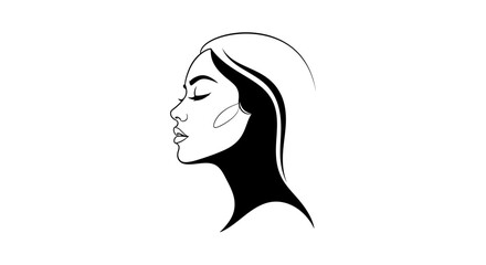 Vector Minimalist Line Art SVG Illustration of Female Profile in Black and White Flat Design