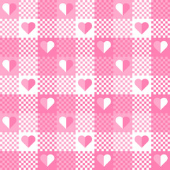 white and pink hearts on plaid pattern for decoration and etc. vector illustration