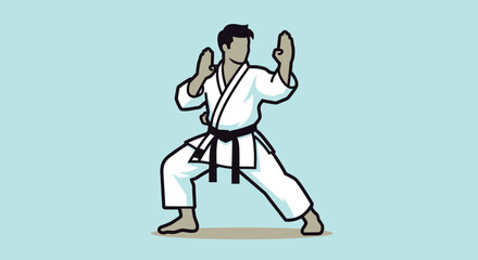 Vector Minimalist Karate Karateka SVG Illustration with Dynamic Pose in Flat Design Style