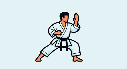 Minimalist Vector SVG Illustration of Martial Artist in Karate Uniform in Flat Design Style with Neutral Colors Suitable for Sports and Fitness Applications