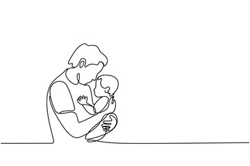 Father holding his baby in a continuous line drawing