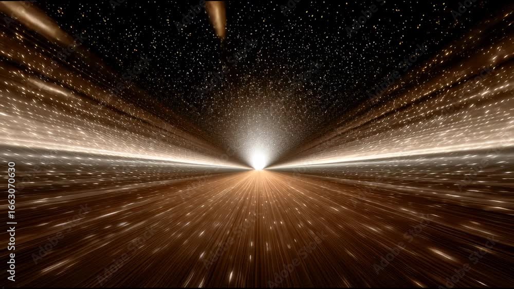 Poster light burst glowing particle streak tunnel with dynamic futuristic brown abstract space travel effec