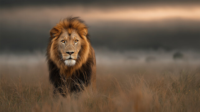 male lion walking in the wild - Powered by Adobe