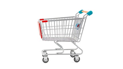 Supermarket cart isolated on white, representing everyday shopping in a clean aesthetic.