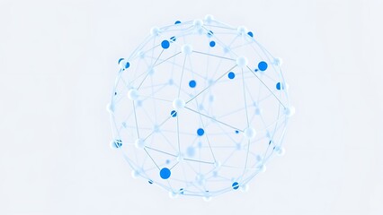 Futuristic blue and white spherical structure with interconnected nodes, symbolizing networks.