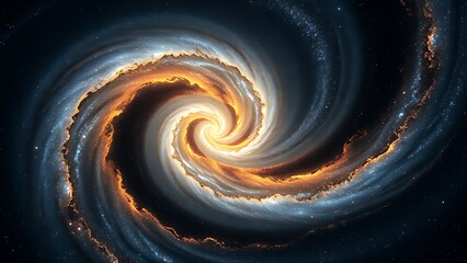 A spiral galaxy forming an infinity symbol, with ancient black holes as its radiant focal points.