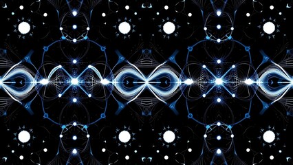 Quantum Rorschach test displaying simultaneous wave patterns and particle dots.