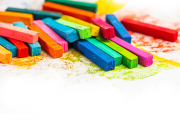 Soft pastels, bright colours. Colored chalk for creativity, drawing and hobbies.