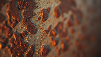 Close-up of rusted metal surface with abstract weathered patterns, creating a warm and textured visual.