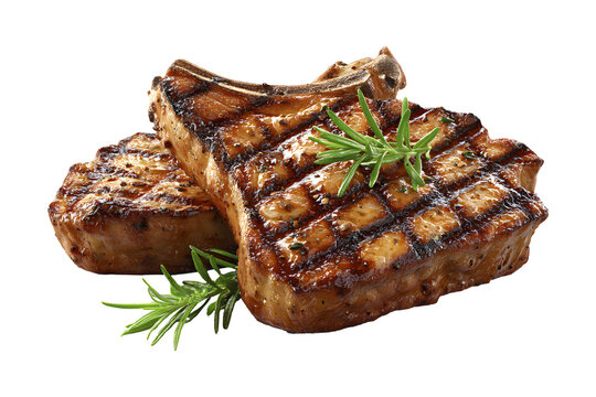 Grilled pork chops with rosemary on a transparent background, culinary delight
