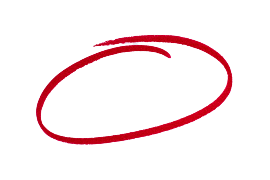 Hand-drawn Red marker circle isolated on a transparent background, brushstroke oval shape for design elements, highlighting, underlining,