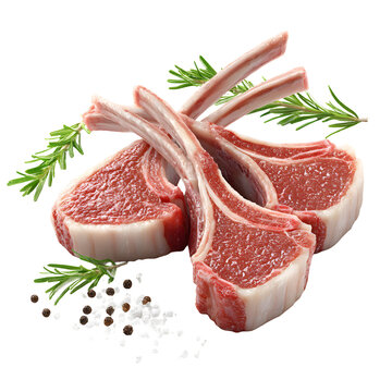 Delicious raw lamb chops presented on a transparent backdrop ready to be cooked