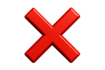 Obraz premium Bold red cross mark with beveled edges, isolated on transparent background, sharp error icon, bold red cross signs illustration icon