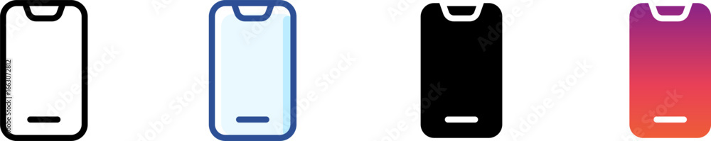 Poster smartphone icon set with outline, solid, and gradient styles. perfect for app interfaces, mobile ui/