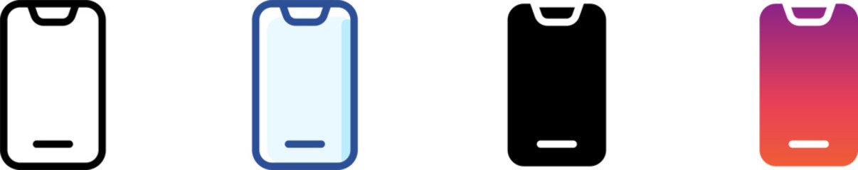 Smartphone icon set with outline, solid, and gradient styles. Perfect for app interfaces, mobile UI/UX design, tech presentations, and modern digital projects