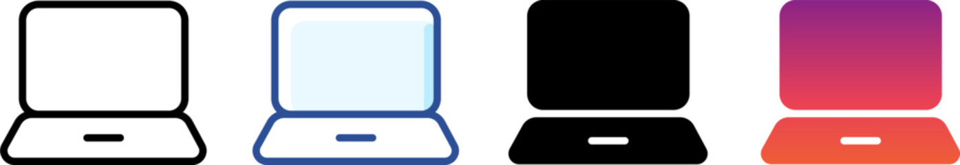 Laptop vector icons in gradient, outline, and solid styles. Ideal for technology apps, websites, online learning platforms, and modern business design