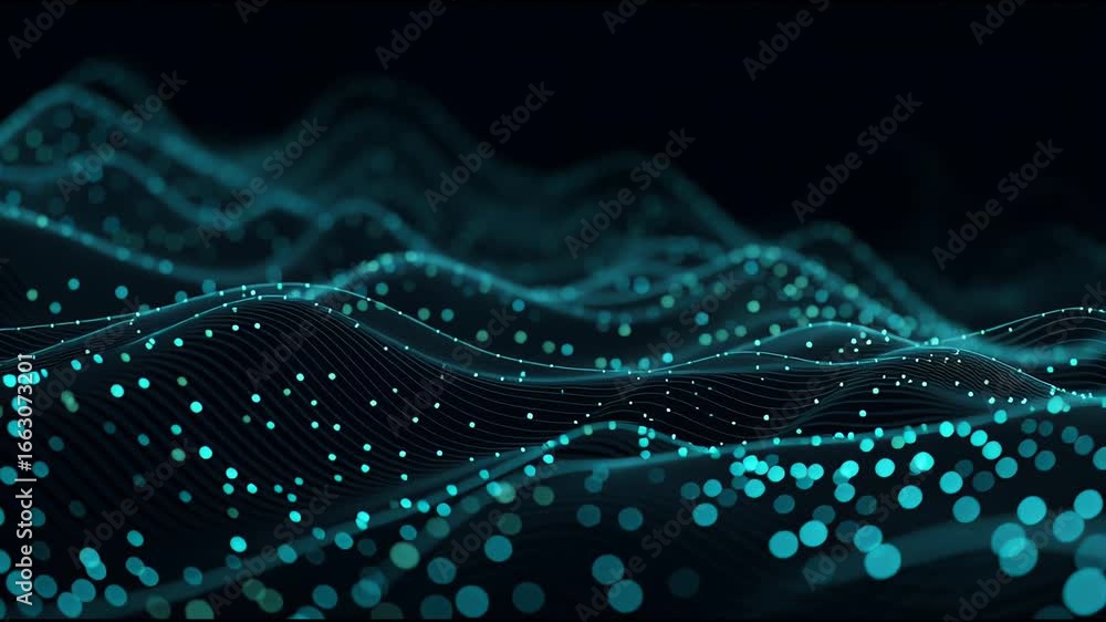 Poster vibrant blue dots and wave patterns create a captivating visual display in a dark background