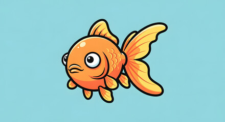 Fototapeta premium Cartoon Goldfish with Big Eyes on Blue Background