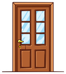 Obraz premium Classic Wooden Front Door with Glass Panes and Brass Handle