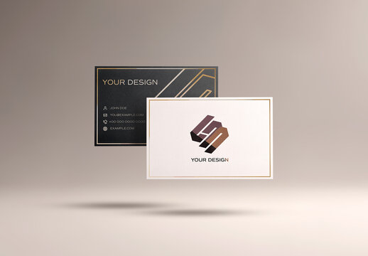 2 Isolated Floating Business Cards Mockup