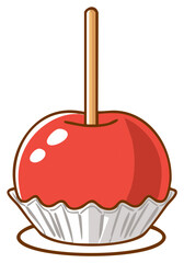 Candy apple on a stick with a paper holder illustration.
