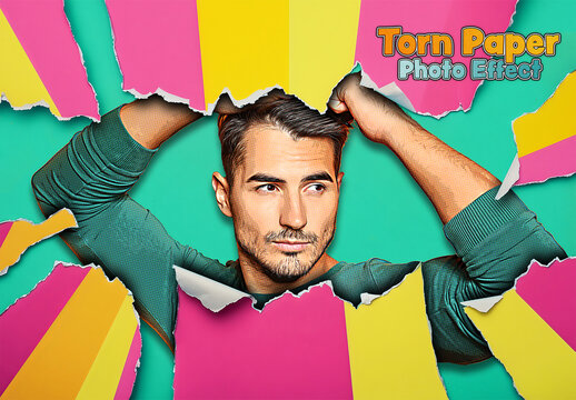 Ripped Paper Comic Pop Art Photo Effect Mockup