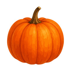 Obraz premium Round pumpkin illustration in bright orange, isolated on transparent background, perfect for autumn, harvest, food, and seasonal design projects.