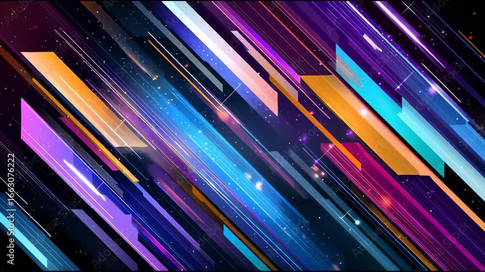 Poster Futuristic digital background with colorful diagonal lines and glowing light effects creating dynamic vibrant space design full of energy motion and abstract digital vibrant glowing light space