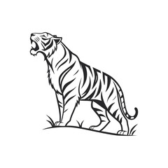 Tiger silhouette vector line art illustration for coloring book
