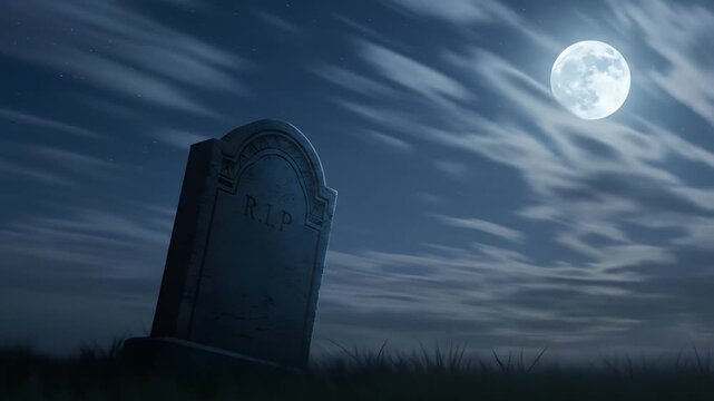 Nighttime landscape with monument and full moon
