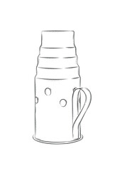 Hookah wind cover silhouette drawing in vintage graphic style with black on white background